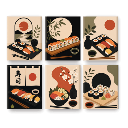 6 Mini Paintings - Sushi Night Set - Paint by numbers
