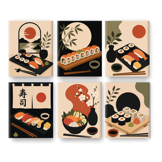 6 Mini Paintings - Sushi Night Set - Paint by numbers