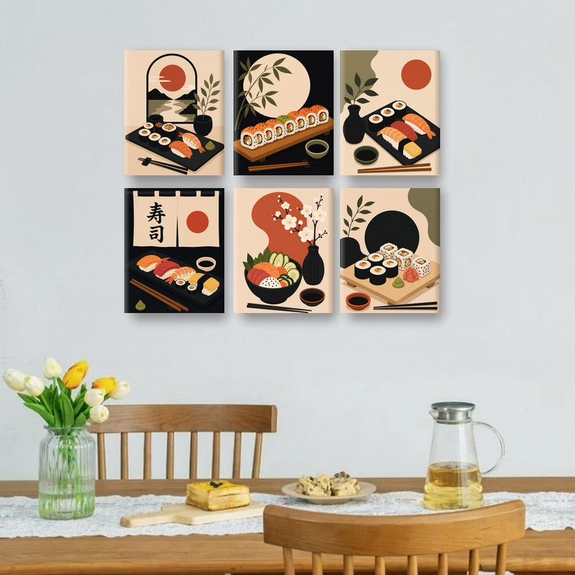 6 Mini Paintings - Sushi Night Set