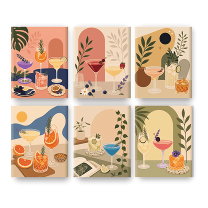 6 Mini Paintings - Botanical Cocktails Set - Paint by numbers
