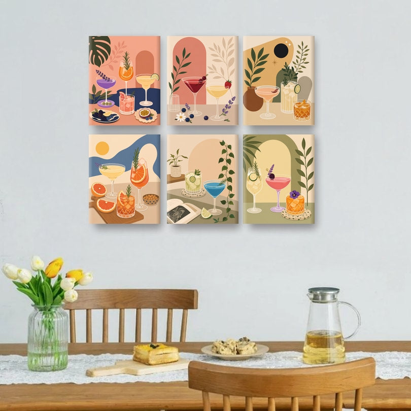 6 Mini Paintings - Botanical Cocktails Set