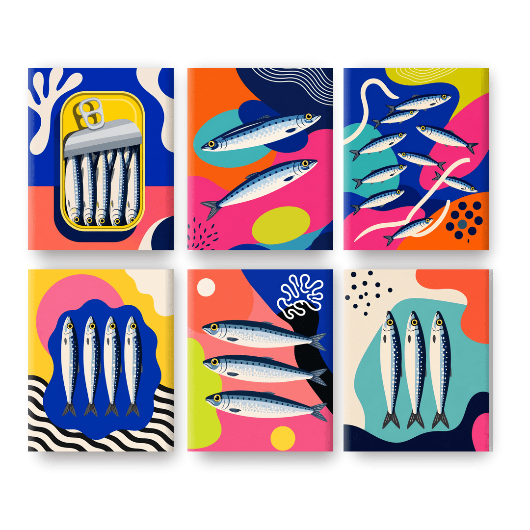 6 Mini Paintings - Sardine Pop Art Set - Paint by numbers