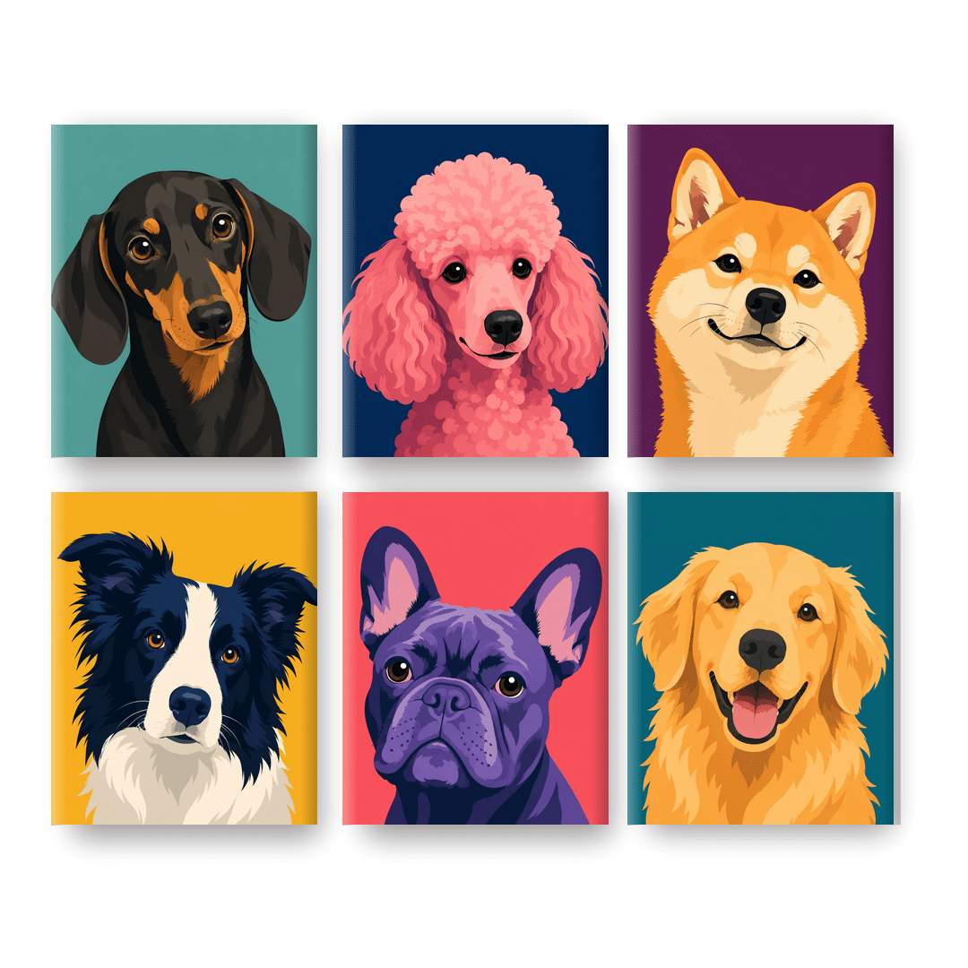 6 Mini Paintings - Dog Breed Portraits Set - Paint by numbers