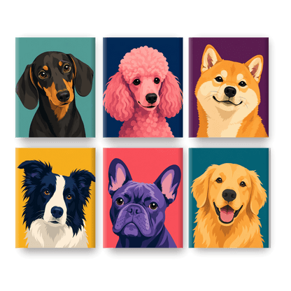 6 Mini Paintings - Dog Breed Portraits Set - Paint by numbers