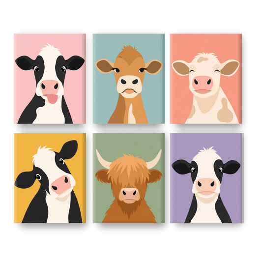 6 Mini Paintings - Cute Cows Set - Paint by numbers