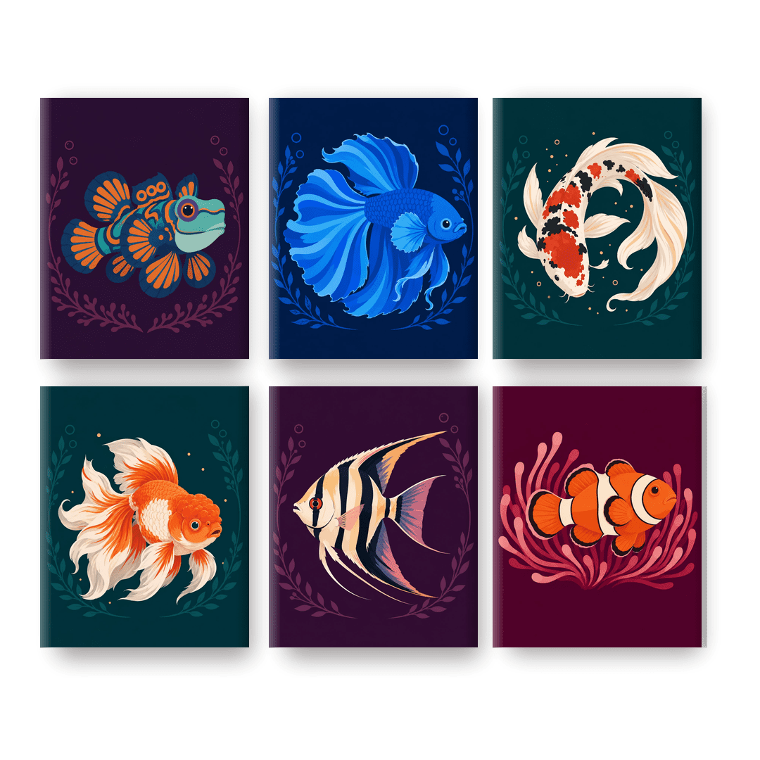 6 Mini Paintings - Fancy Aquarium Fish Set - Paint by numbers