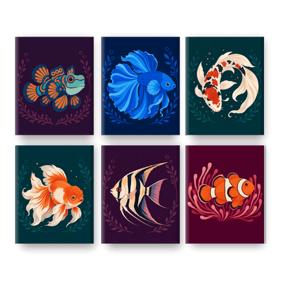 6 Mini Paintings - Fancy Aquarium Fish Set - Paint by numbers