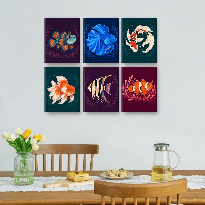 6 Mini Quadri - Set Pesci d'Acquario Eleganti