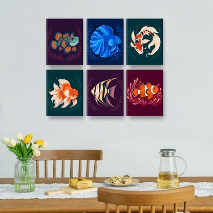6 Mini Quadri - Set Pesci d'Acquario Eleganti
