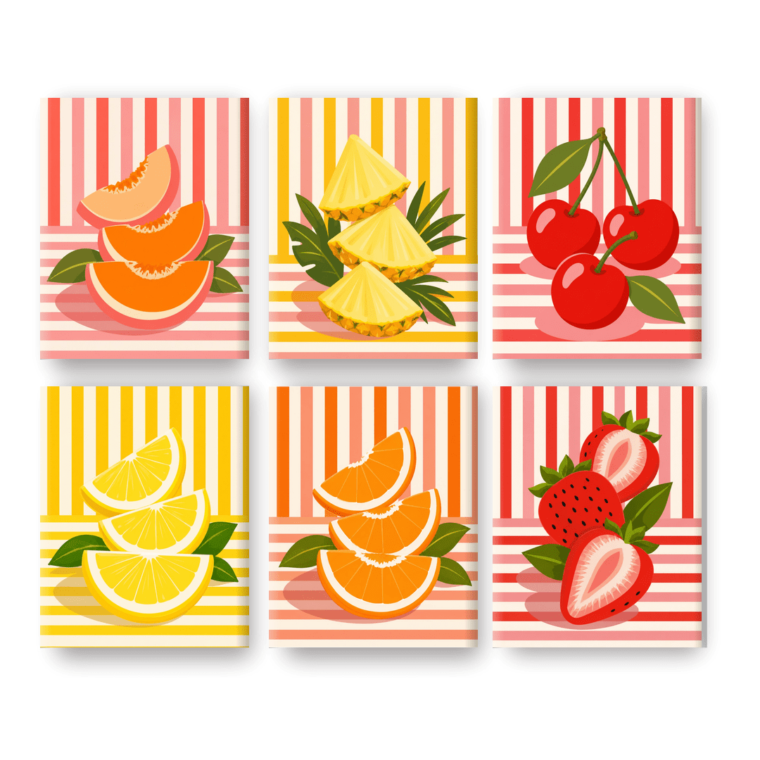 6 Mini Paintings - Retro Fruit Set - Paint by numbers