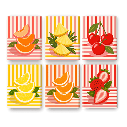 6 Mini Paintings - Retro Fruit Set - Paint by numbers