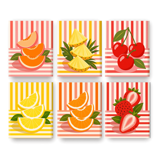 6 Mini Paintings - Retro Fruit Set - Paint by numbers