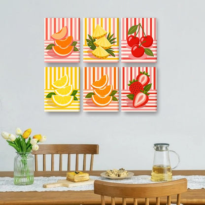 6 minicuadros - Frutas retro