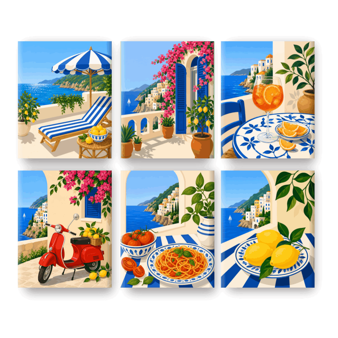6 Mini Paintings - Amalfi Coast Set - Paint by numbers