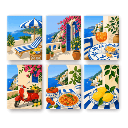 6 Mini Paintings - Amalfi Coast Set - Paint by numbers