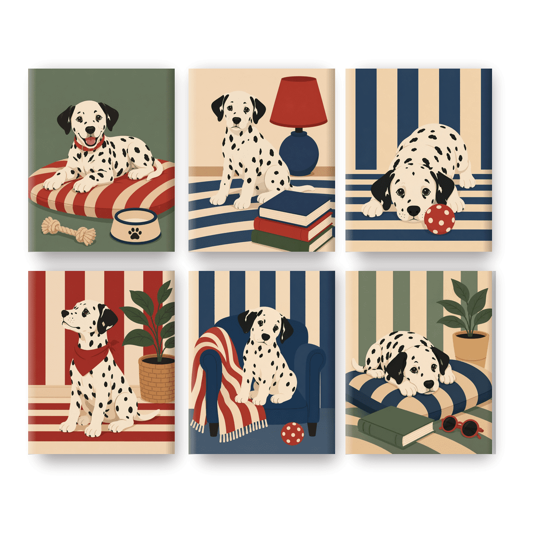 6 Mini Paintings - Cozy Dalmatian Set - Paint by numbers