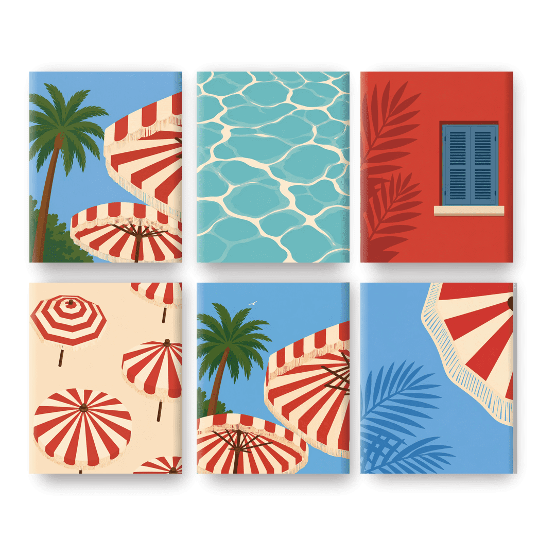 6 Mini Paintings - Retro Beach Umbrellas Set - Paint by numbers
