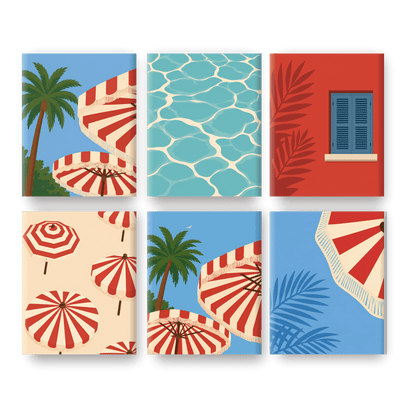6 Mini Paintings - Retro Beach Umbrellas Set - Paint by numbers