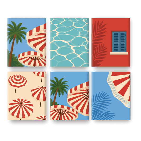 6 Mini Paintings - Retro Beach Umbrellas Set - Paint by numbers