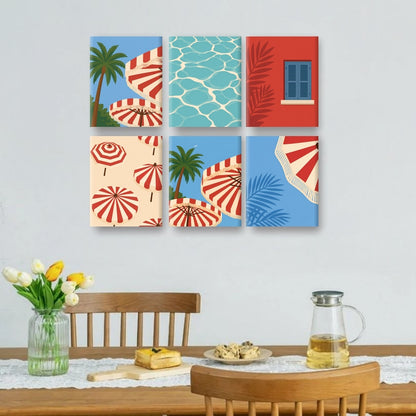6 Mini Paintings - Retro Beach Umbrellas Set