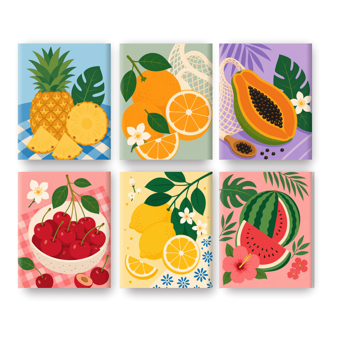 6 Mini Paintings - Tropical Fruits Set - Paint by numbers
