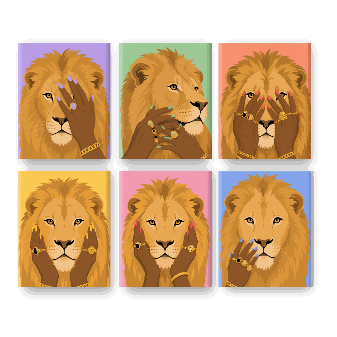 6 Mini Paintings - Glamour Lions Set - Paint by numbers