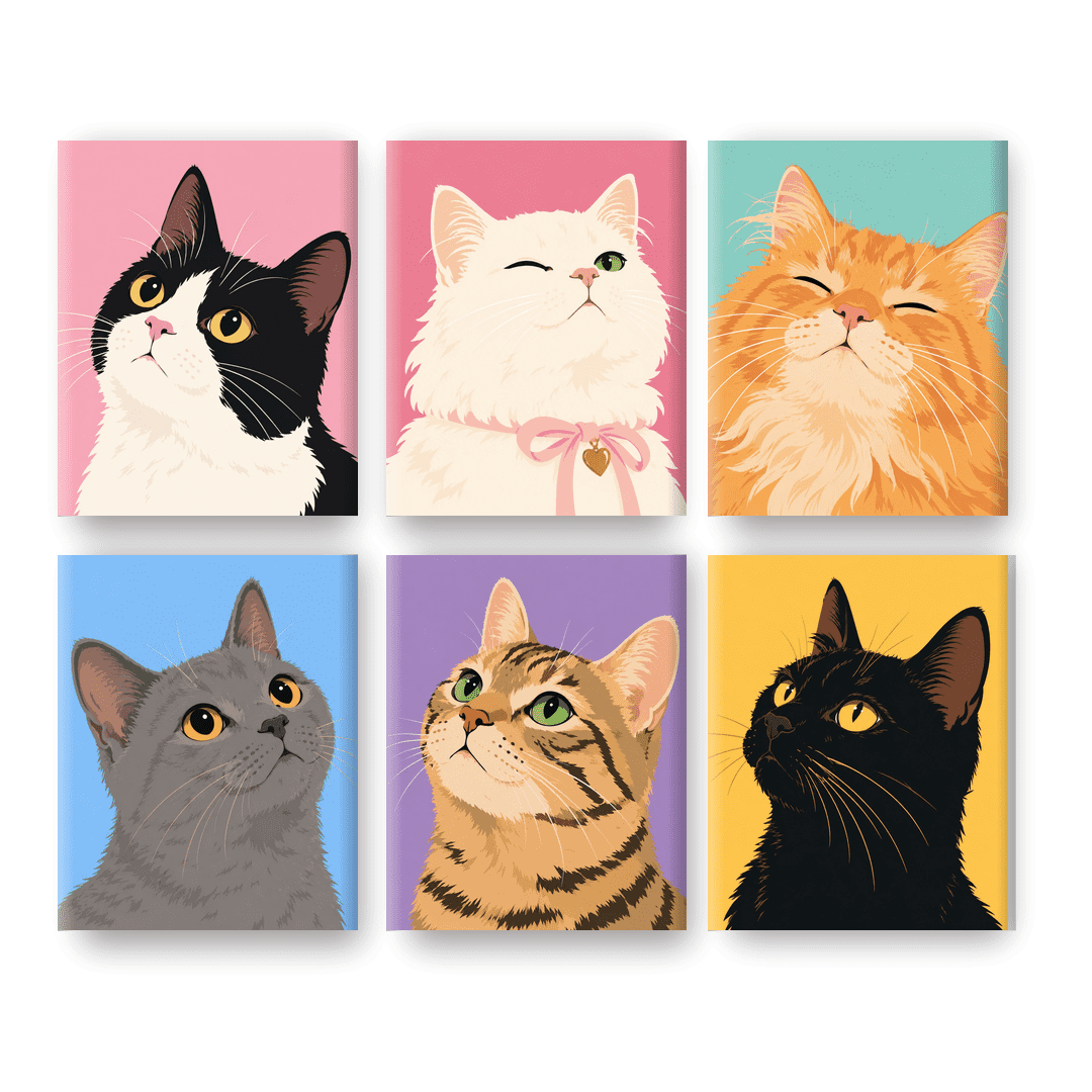 6 Mini Paintings - Cat Breed Portraits Set - Paint by numbers