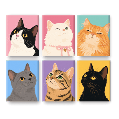 6 Mini Paintings - Cat Breed Portraits Set - Paint by numbers