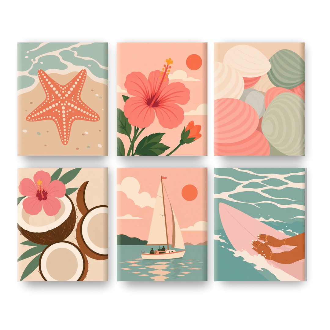6 Mini Paintings - Tropical Beach Escape Set - Paint by numbers