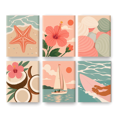 6 Mini Paintings - Tropical Beach Escape Set - Paint by numbers