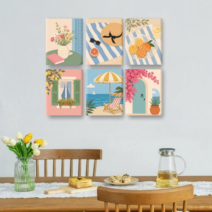 6 Mini Paintings - Mediterranean Getaway Set