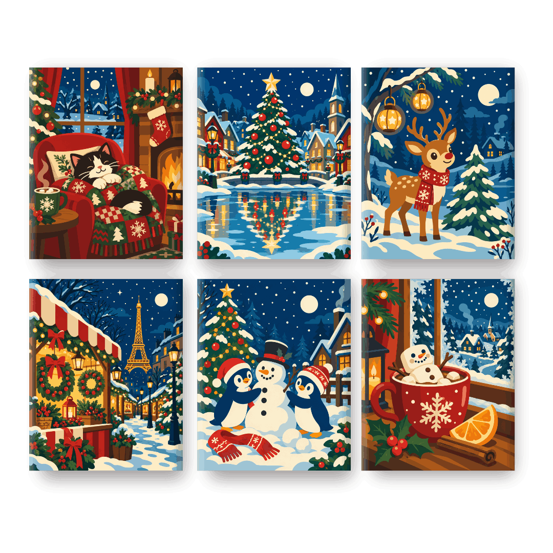 6 Mini Paintings - Christmas Night Scenes Set - Paint by numbers