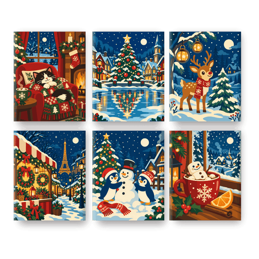6 Mini Paintings - Christmas Night Scenes Set - Paint by numbers