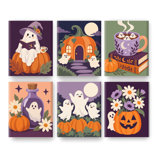 6 Mini Paintings - Cozy Lilac Haunts Set - Paint by numbers