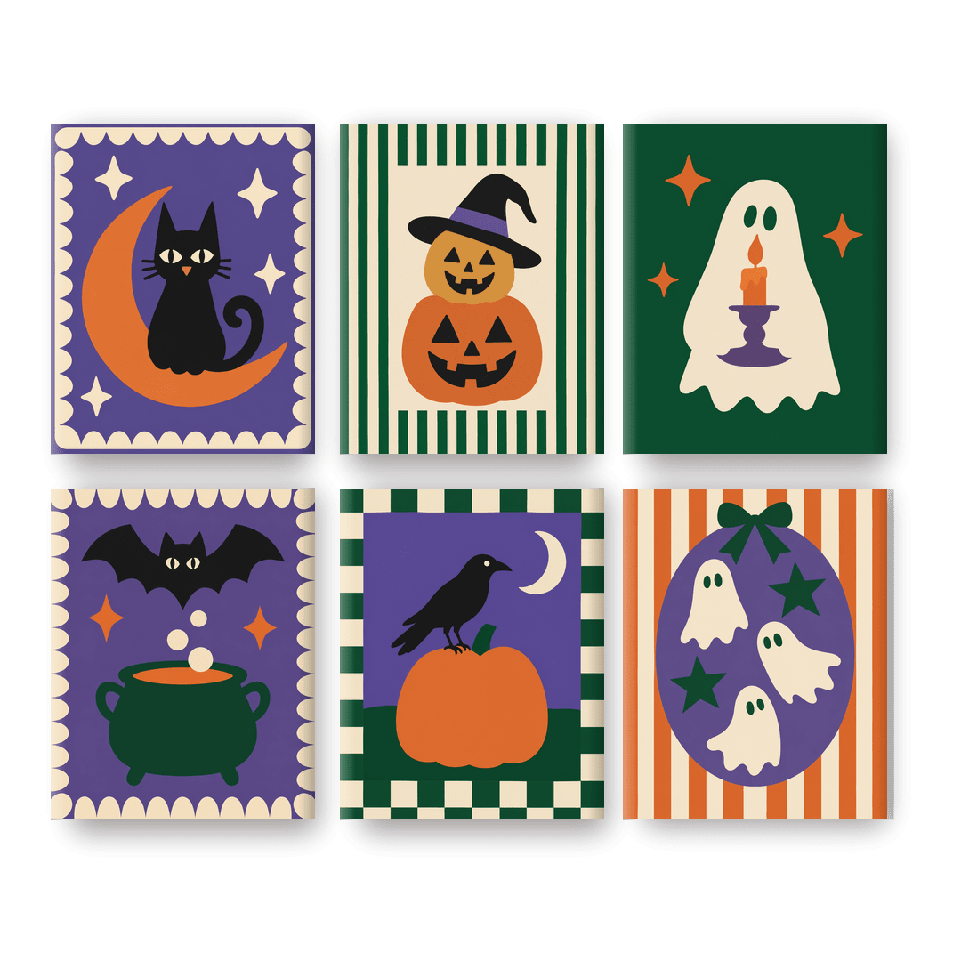 6 Mini Paintings - Halloween Folk Art Set - Paint by numbers