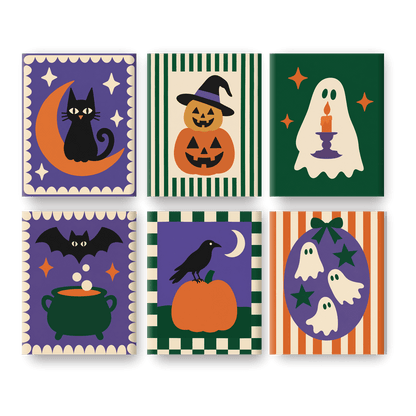 6 Mini Paintings - Halloween Folk Art Set - Paint by numbers