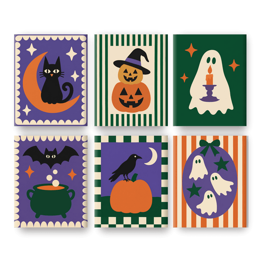 6 Mini Paintings - Halloween Folk Art Set - Paint by numbers