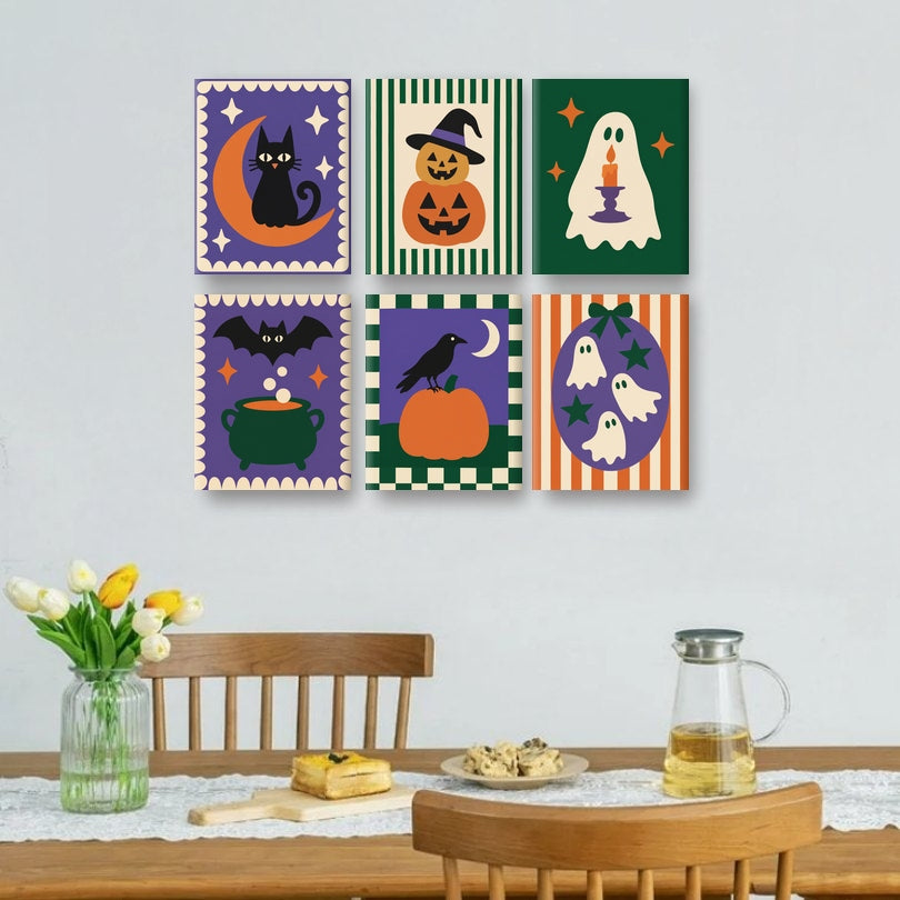 6 Mini Paintings - Halloween Folk Art Set