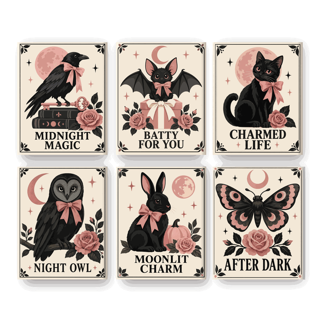 6 Mini Paintings - Vintage Gothic Halloween Set - Paint by numbers