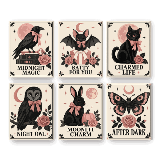 6 Mini Paintings - Vintage Gothic Halloween Set - Paint by numbers