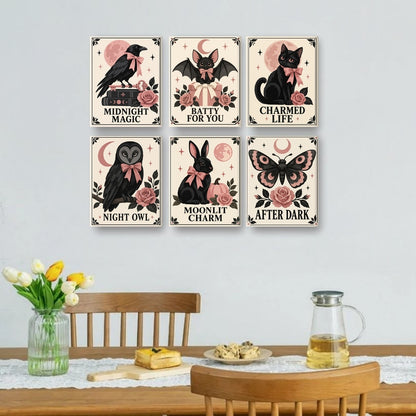 6 Mini Paintings - Vintage Gothic Halloween Set