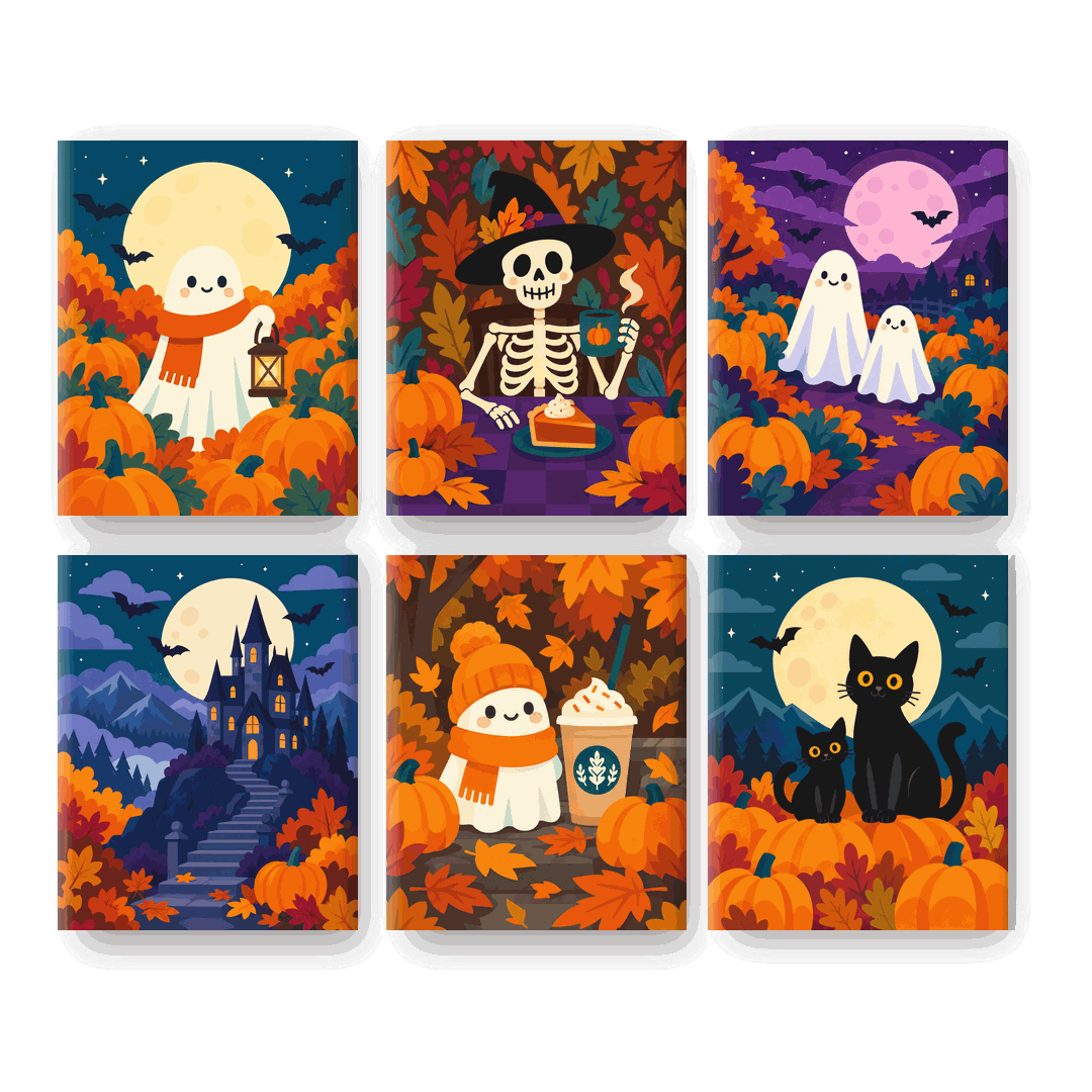 6 Mini Paintings - Spooky Autumn Nights Set - Paint by numbers