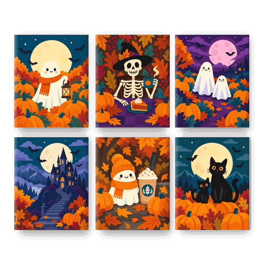 6 Mini Paintings - Spooky Autumn Nights Set - Paint by numbers