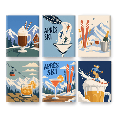6 Mini Paintings - Après-Ski Drinks Set - Paint by numbers