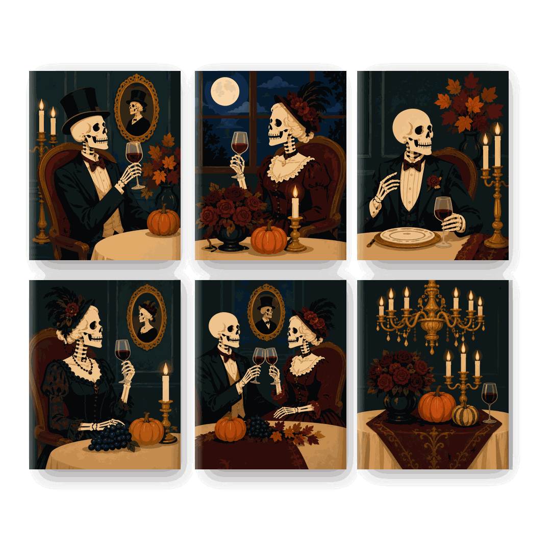 6 Mini Paintings - Dinner After Dark Set - Paint by numbers