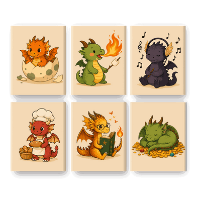 6 mini-peintures - Petits amis dragons