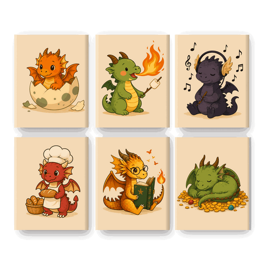 6 Mini Paintings - Little Dragon Friends Set - Paint by numbers