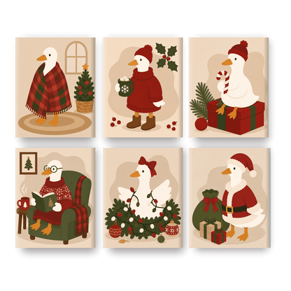 6 Mini Paintings - Merry Little Geese Set - Paint by numbers