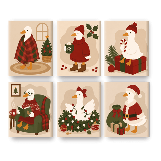 6 Mini Paintings - Merry Little Geese Set - Paint by numbers