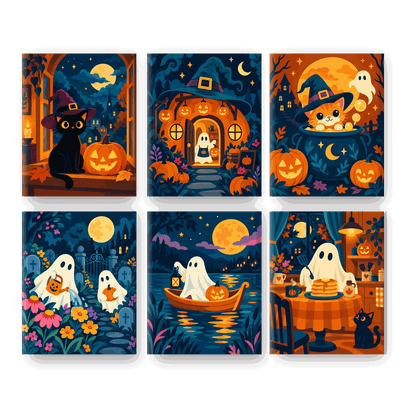 6 Mini Paintings - Moonlit Halloween Mini Paintings Set - Paint by numbers